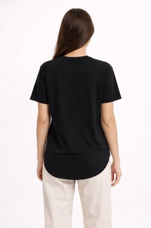 Fabricon Kadın Basic T-Shirt Kısa Kol Bisiklet Yaka Oval Kesim Tişört - Siyah