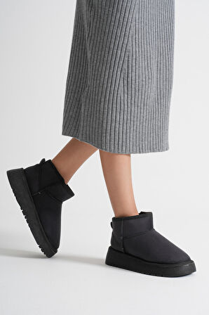 Anila Kadın Siyah Kışlık Kürklü Bot