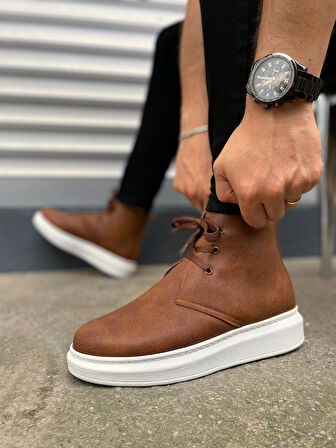 STABLE Bağcıklı Ortopedik Taban Cilt Erkek Spor Bot CBT - Taba