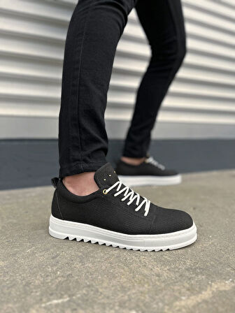 Siyah Cool Bağcıklı Keten Erkek Günlük Spor Klasik Ayakkabı