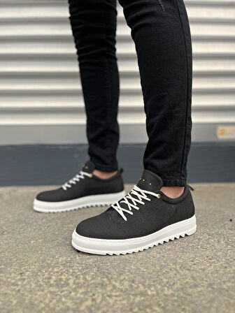 Siyah Cool Bağcıklı Keten Erkek Günlük Spor Klasik Ayakkabı