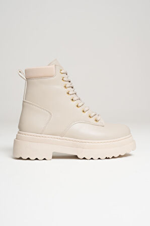 Aroif Özel Tasarım Kadın Kışlık Kalın Tabanlı Bej Bot