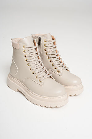 Aroif Özel Tasarım Kadın Kışlık Kalın Tabanlı Bej Bot