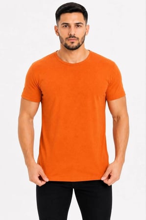 Wenic Erkek Basic Tişört Bisiklet Yaka Kısa Kol Günlük Yazlık Slim fit T-Shirt - Turuncu