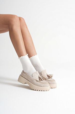 Anim Kadın Günlük Bej Süet Loafer Ayakkabı