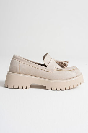 Anim Kadın Günlük Bej Süet Loafer Ayakkabı