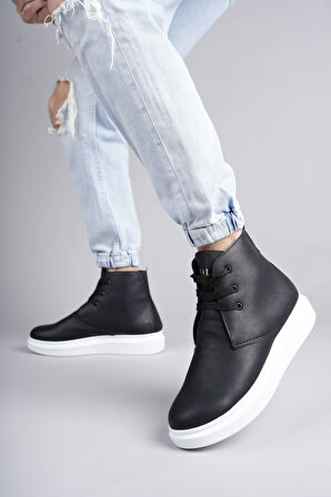 Matteo Bağcıklı Deri Erkek Günlük Spor Siyah Beyaz Bot