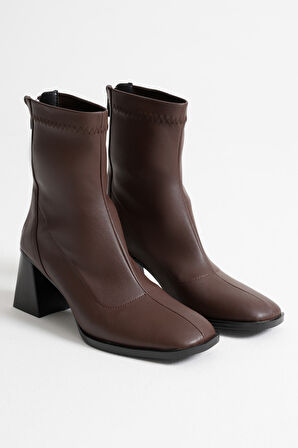 Anevra Acı Kahve Kalın Topuklu Streç Bot