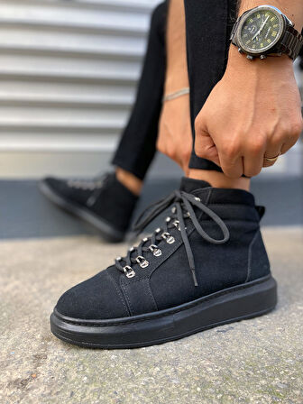 Atto Bağcıklı Ortopedik Taban Süet Erkek Spor Bot SST - Siyah