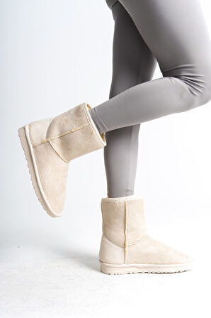 New Selina Bağcıksız Ten Süet Kadın Kısa Topuklu Bot