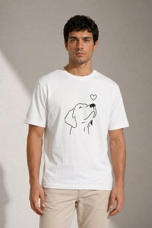 Paws Erkek Beyaz Köpek Figürlü Minimal Baskılı Tişört - Kısa Kollu Yazlık Grafik T-Shirt