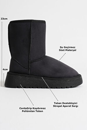 Asina Kadın Siyah Kışlık Kürklü Bot
