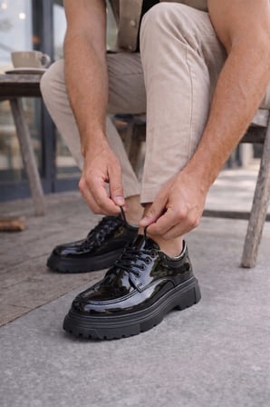 Sipayh Erkek Siyah Rugan Ayakkabı - Bağcıklı Günlük Spor Klasik Comfort Casual