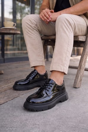 Sipayh Erkek Siyah Rugan Ayakkabı - Bağcıklı Günlük Spor Klasik Comfort Casual