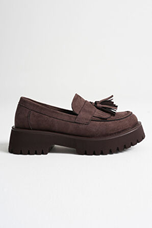 Anim Kadın Günlük Acı Kahve Süet Loafer Ayakkabı