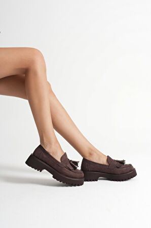 Anim Kadın Günlük Acı Kahve Süet Loafer Ayakkabı