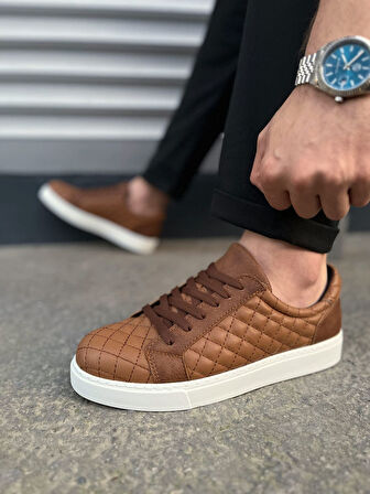 Prestige Bağcıklı Cilt Kapitone Desenli Erkek Günlük Sneaker Ayakkabı CBT - Taba