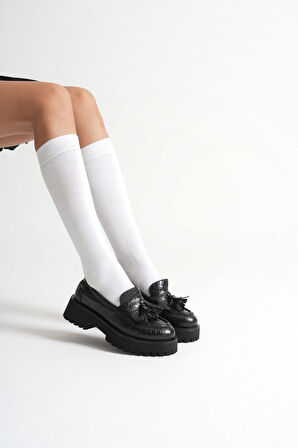 Anim Kadın Günlük Siyah Kroko Baskılı Loafer Ayakkabı