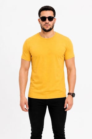 Wenic Erkek Basic Tişört Bisiklet Yaka Kısa Kol Günlük Yazlık Slim fit T-Shirt - Sarı