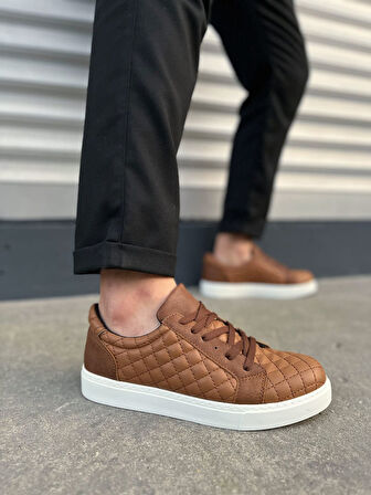 Prestige Bağcıklı Cilt Kapitone Desenli Erkek Günlük Sneaker Ayakkabı CBT - Taba