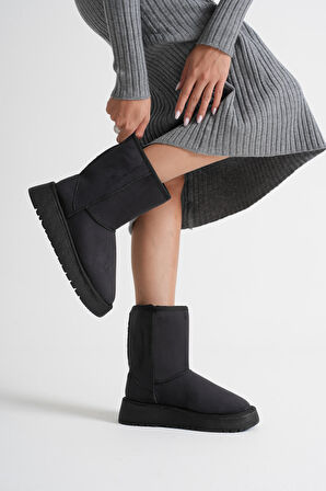 Asina Kadın Siyah Kışlık Kürklü Bot