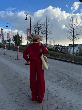 Kruzo Kadın Bordo Yakalı Sweat Baggy Pantolon Takım