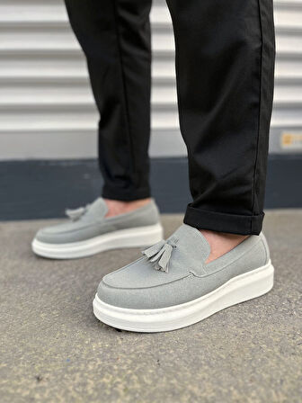 Blaze Bağcıksız Püsküllü Süet Erkek Günlük Spor Klasik Ayakkabı SBT - Gri
