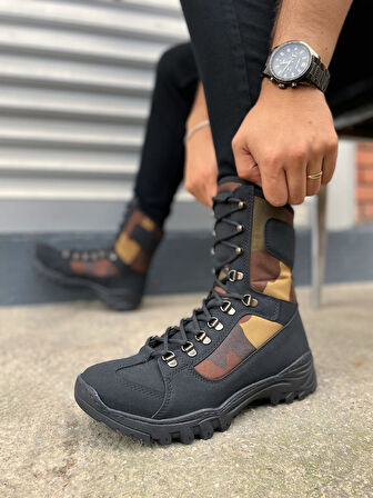 Ekir  Bağcıklı Ortopedik Taban Günlük Cilt Erkek Askeri Postal Bot CST Siyah/Haki