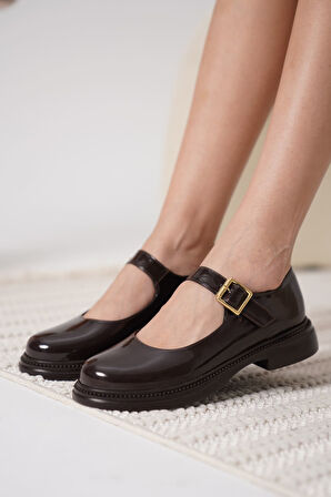 Anairb Acı Kahve Rugan Mary Jane Ayakkabı