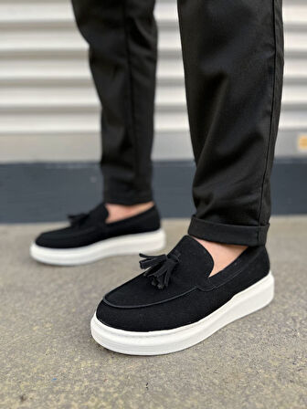 Blaze Bağcıksız Püsküllü Süet Erkek Günlük Spor Klasik Ayakkabı SBT - Siyah