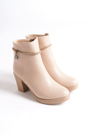 New Aria Kadın Ten Rengi Fermuarlı Bot