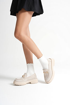 Aral Toka Detaylı Bej Süet Günlük Loafer Ayakkabı