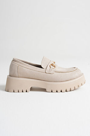 Aral Toka Detaylı Bej Süet Günlük Loafer Ayakkabı