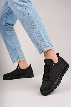 Siyah Cool Bağcıklı Keten Erkek Günlük Spor Klasik Ayakkabı