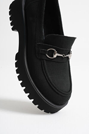 Aral Toka Detaylı Siyah Süet Günlük Loafer Ayakkabı