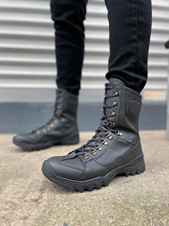 Ekir Bağcıklı Ortopedik Taban Günlük Cilt Erkek Askeri Postal Bot CST Siyah