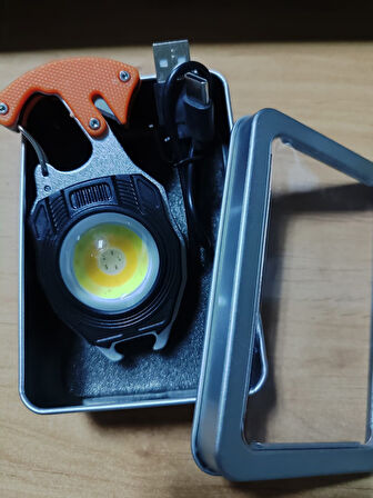 Büyük Boy 10,5 Cm Acil Durum Kamp Feneri Anahtarlık Usb Çakmaklı Cam Kırıcı Kemer Kesici Deprem Fen