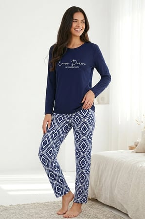 Kadın Desenli Bambu Viskon Uzun Kollu Soft Örme Mevsimlik Pijama Takımı