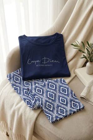 Kadın Desenli Bambu Viskon Uzun Kollu Soft Örme Mevsimlik Pijama Takımı