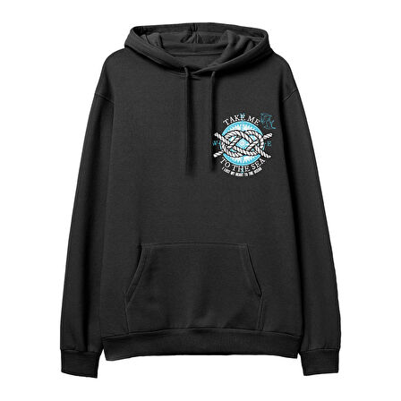 Take me to the sea  Baskılı Siyah Hoodie