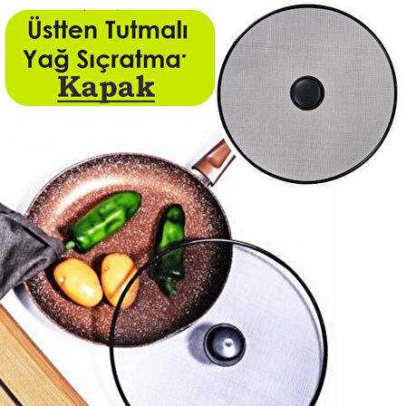 29 Cm Yağ Sıçratmaz Tel Kapak  Üstten Tutmalı Metal Kızartma Kapağı Tava Üstü Sıçrama Önleyici Kapak