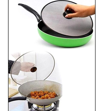 29 Cm Yağ Sıçratmaz Tel Kapak  Üstten Tutmalı Metal Kızartma Kapağı Tava Üstü Sıçrama Önleyici Kapak