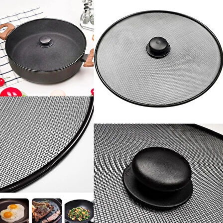 29 Cm Yağ Sıçratmaz Tel Kapak  Üstten Tutmalı Metal Kızartma Kapağı Tava Üstü Sıçrama Önleyici Kapak