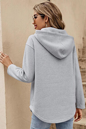 Kadın Kapüşonlu Kargo Cepli Yuvarlak Etek Sweatshirt Hoodie 8122 2010