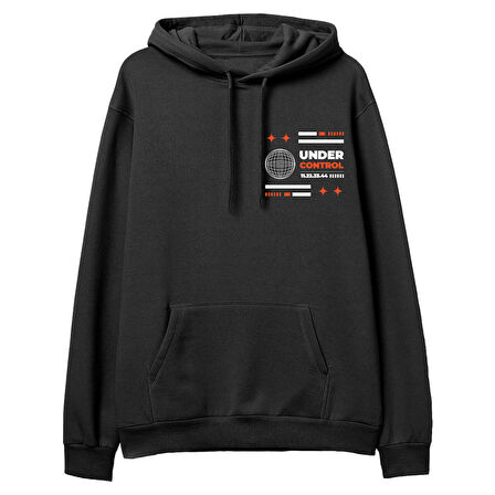 Under Control  Baskılı Siyah Hoodie