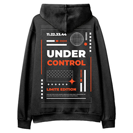 Under Control  Baskılı Siyah Hoodie