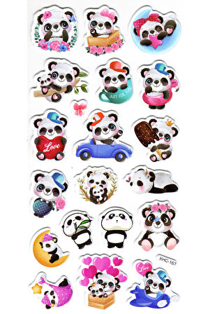 Sticker Kabartmalı Stiker Çıkartma Etiket (XHC163)-18x9 cm- Sevimli Panda