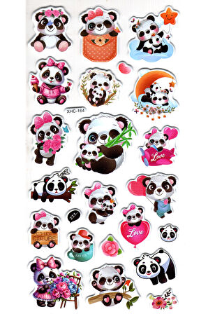 Sticker Kabartmalı Stiker Çıkartma Etiket (XHC164)-18x9 cm- Sevimli Şirin Panda