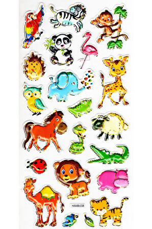 Sticker Kabartmalı Yaldızlı Stiker Çıkartma Etiket (Haa038)-23x12 cm- Sevimli Hayvanlar