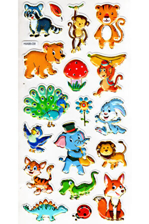 Sticker Kabartmalı Yaldızlı Stiker Çıkartma Etiket (Haa039)-23x12 cm- Şirin Hayvanlar